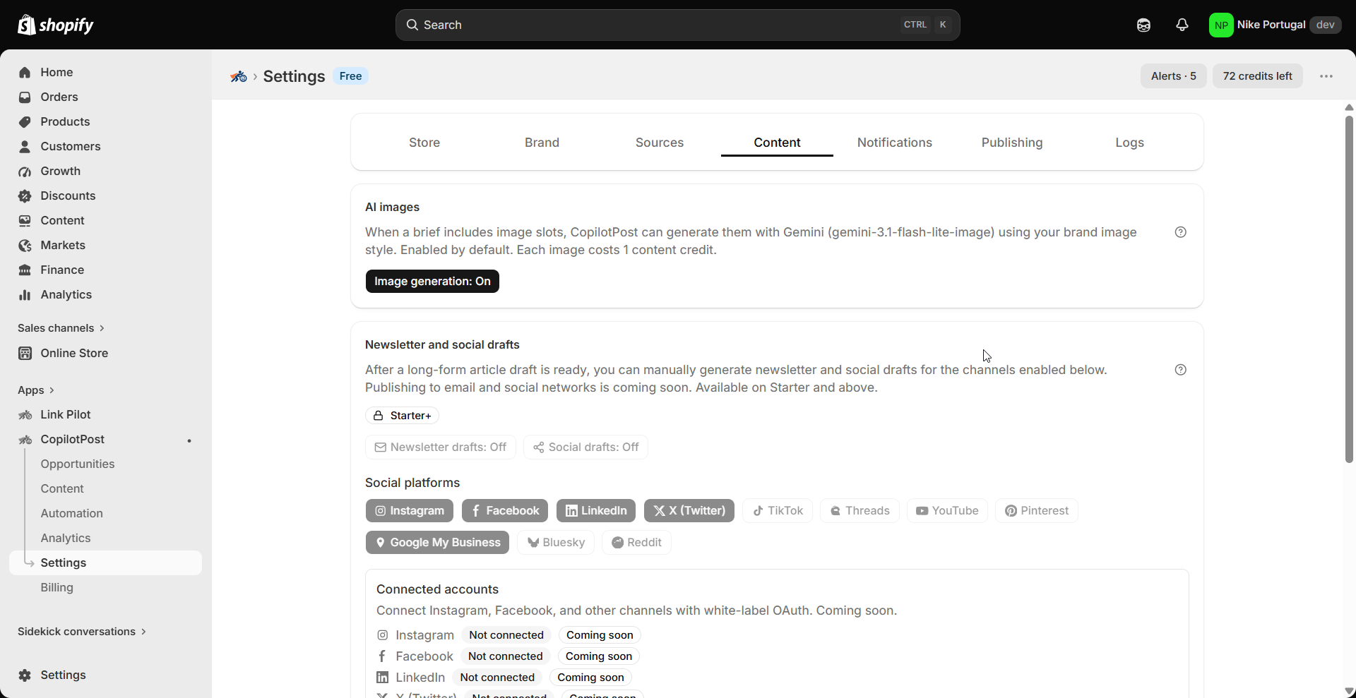 Settings that affect publishing behaviour