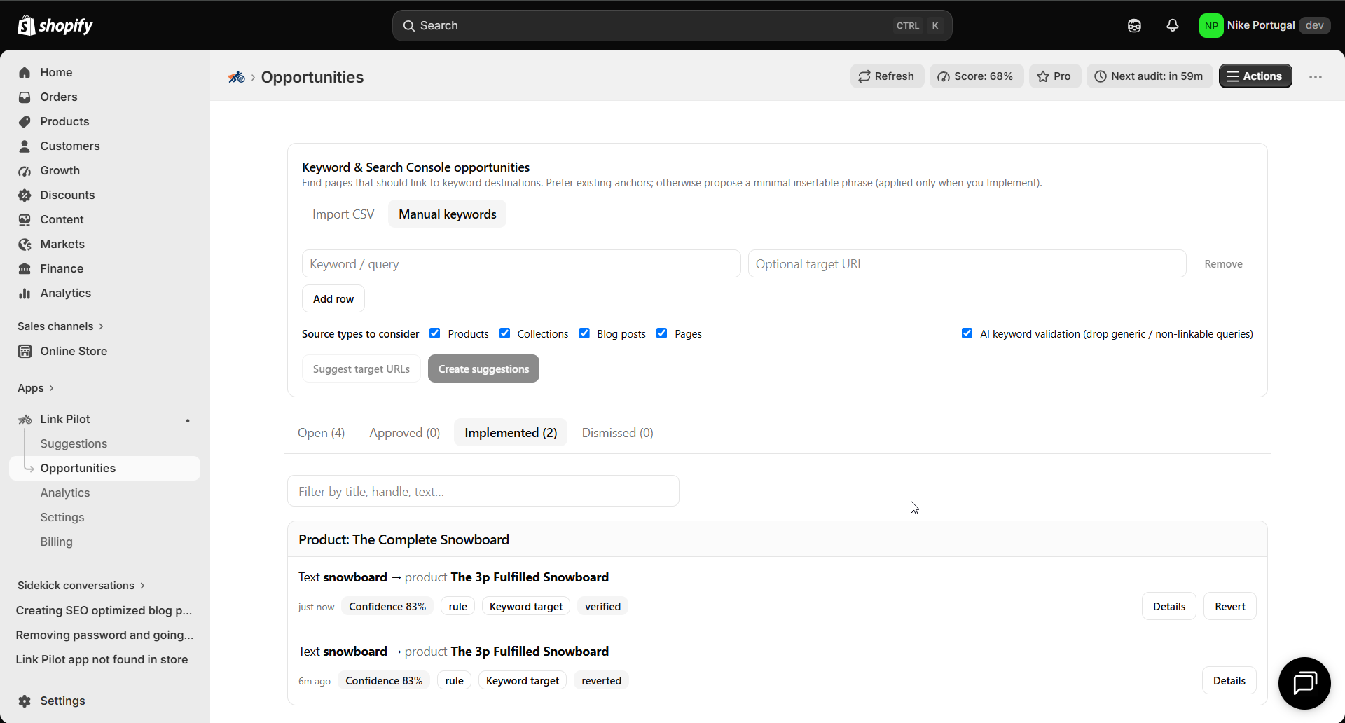 Link Pilot Opportunities with manual keyword and destination mapping