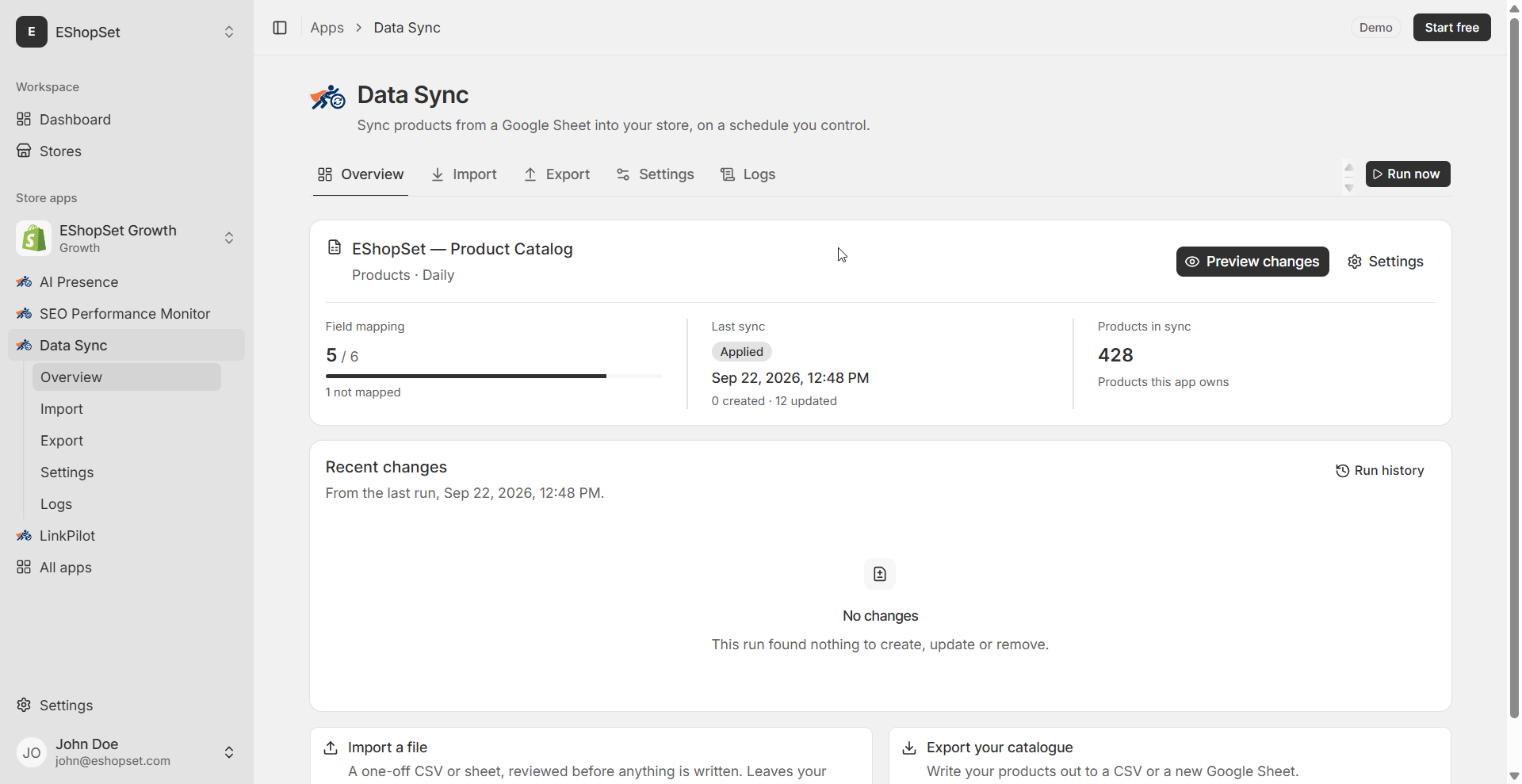 EShopSet Data Sync screenshot