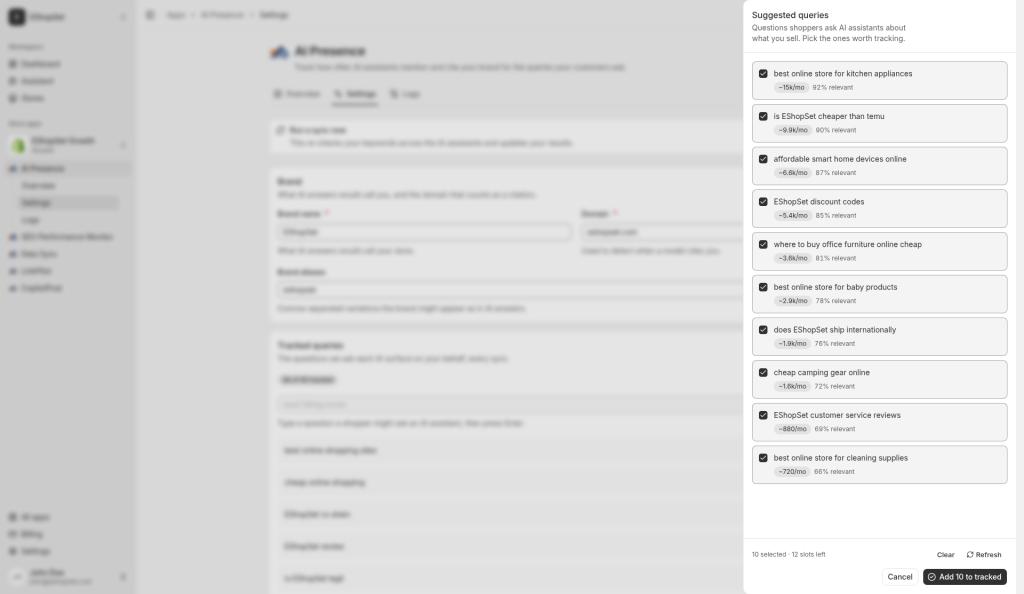 Suggested shopper queries