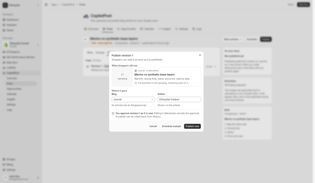 Publish dialog