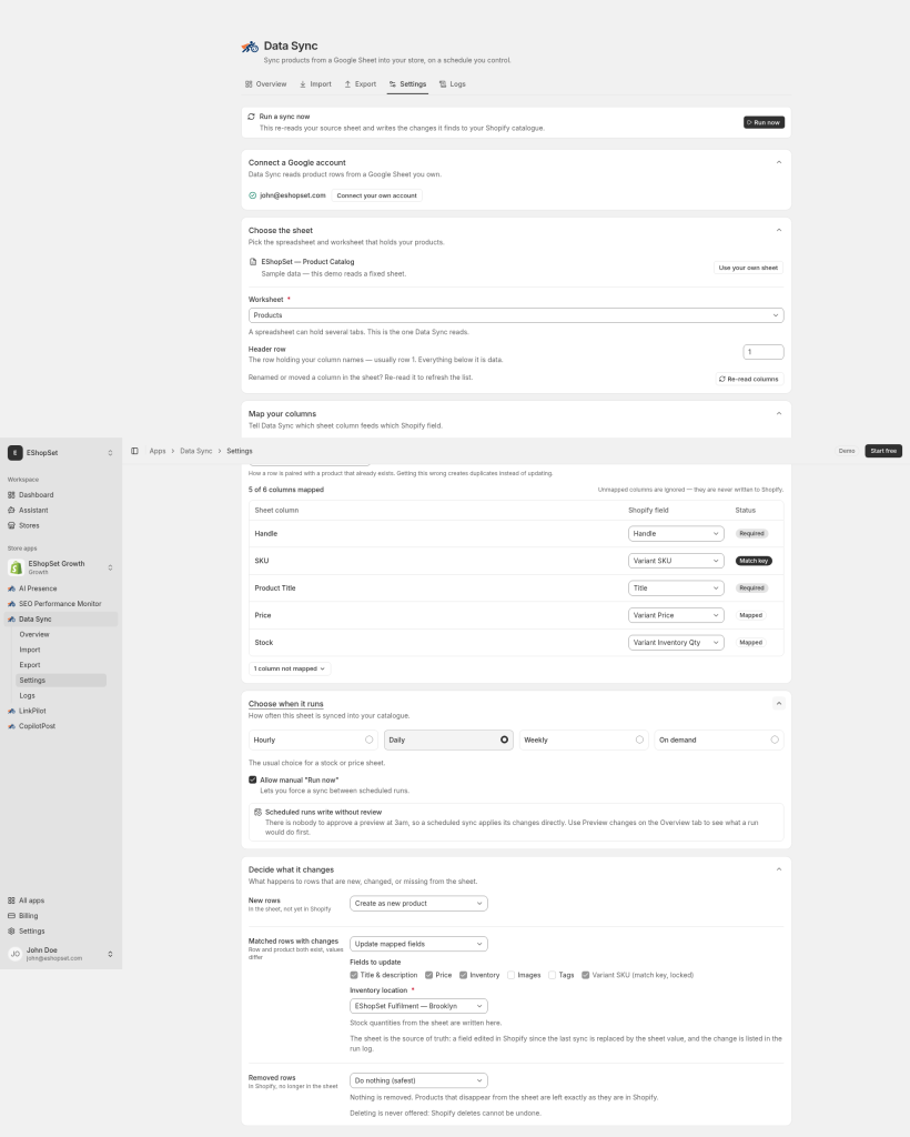 Data Sync mapping and schedule