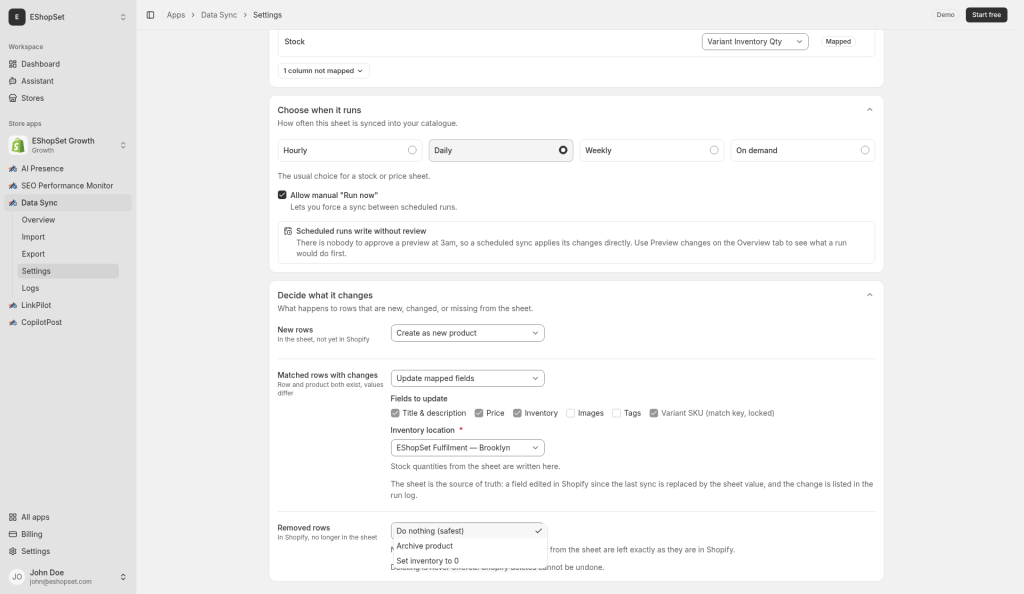 Missing-row policy options