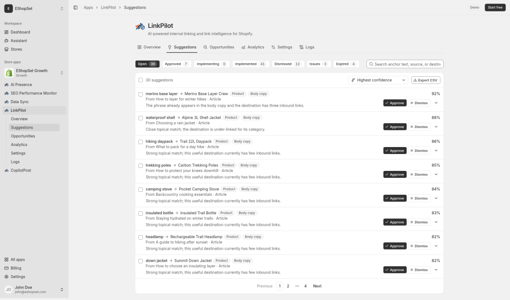 Open suggestions list