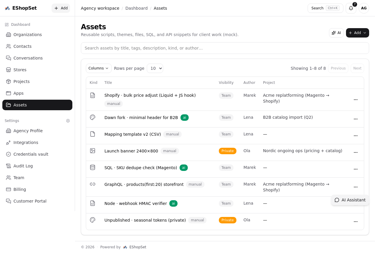 Assets — reusable deliverables