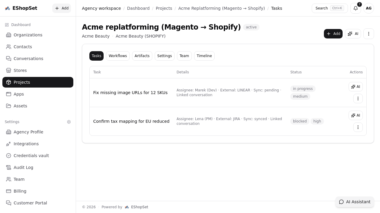 Project context — tasks and status
