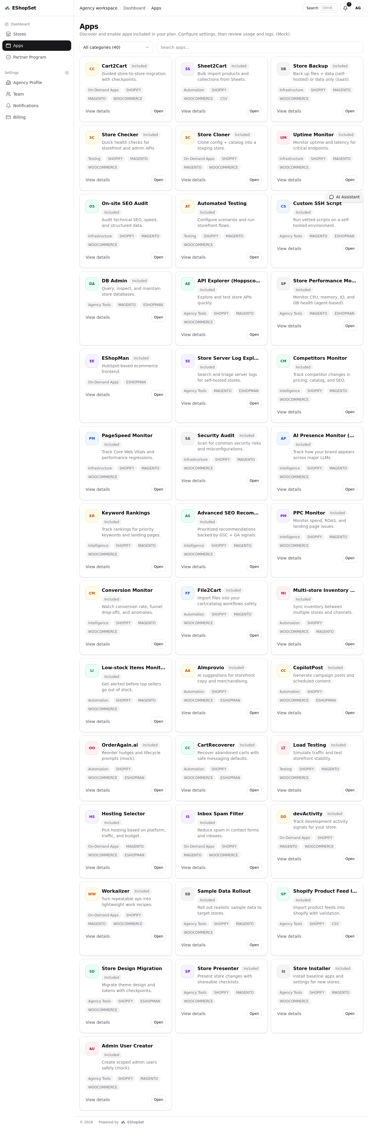 ESHOPSET product screenshot