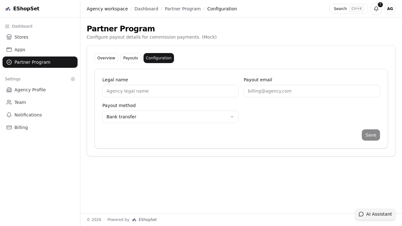 Partner referral and commission configuration