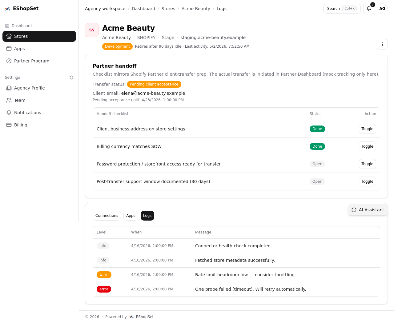 Usage and logs context